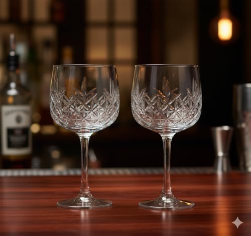 Image of Gin Glass Set - 2 Pieces, 500ml Crystal Clear Glasses - Elegant Lead-Free Crystal Drinkware for Gin, Cocktails & Spirits - Durable, Dishwasher Safe Barware