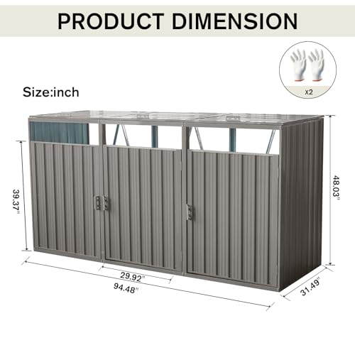 Zjjseloru Outdoor Trash Can Storage 3 Bins,Garbage Bin Storage Shed With Waterproof Metal,Suitable For Garden Yard thumb #5