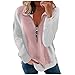 Elegant Bluse Reißverschluss Sweatshirt Langarm V-Ausschnitt Jumper Damen Beiläufig Top Junges Mädchen Hemd Oberteile Langarmshirt Drucken Pullover Frauen Shirt Halloween (06#rosa, XXL)