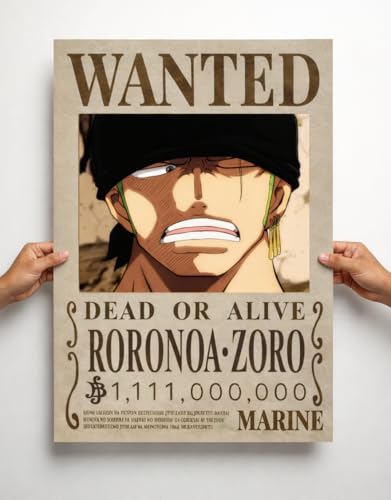 Image of Bond Verse Zoro Wanted Poster A3 size (29.7 x 42 cm) Size Wall Poster | Anime Inspired Vintage Bounty Design | 350 GSM Premium Matte Mount Board | Room Decor Poster for Bedroom, Gaming Setup & Office | Unframed
