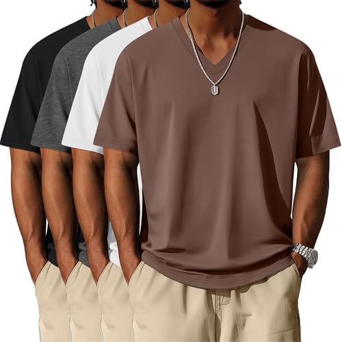 T-shirts grande taille homme à col en V Neer en lot de 4 hauts d'été légers et décontractés