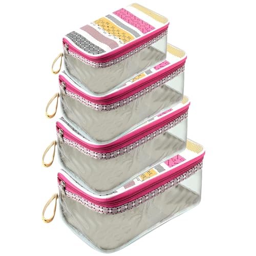 NISUN Juego de 4 bolsas de viaje transparentes multiusos para maquillaje, neceser de maquillaje, bolsa de maquillaje para mujeres, kit de afeitado, bolsa de aseo para hombres (22 x 11 x 10,5 cm), Gris