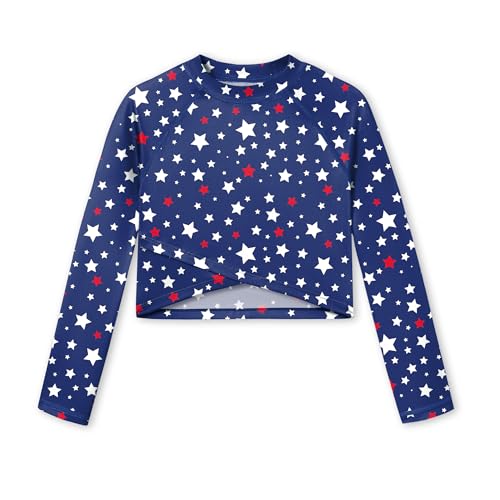 Image of BesserBay Girls Rash Guard UPF 50+ Long Sleeve Mock Neck Crossover Hem Swim Crop Top 4-14 Years