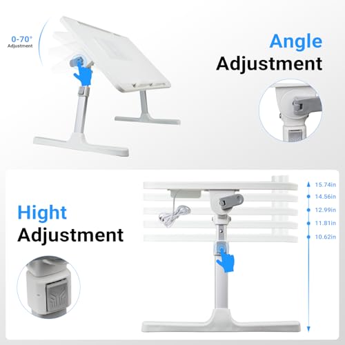 Image of iXTRA Adjustable Laptop Lap Desk with Cooling Fan USB Light for Adults 60x40cm,White