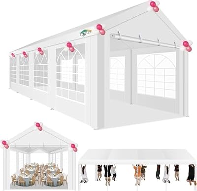 COBIZI 10x30ft Party Tents for Parties Heavy Duty, Wedding Tent, Carport, Carpas para Fiestas with Removable Sidewalls & Built-in Sandbag, UV50+, Waterproof, White