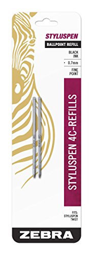 Zebra Pen StylusPen Twist Ballpoint Pen 4C Refill, Fine Point, 0.7mm, Black Ink, 2-Count,85612