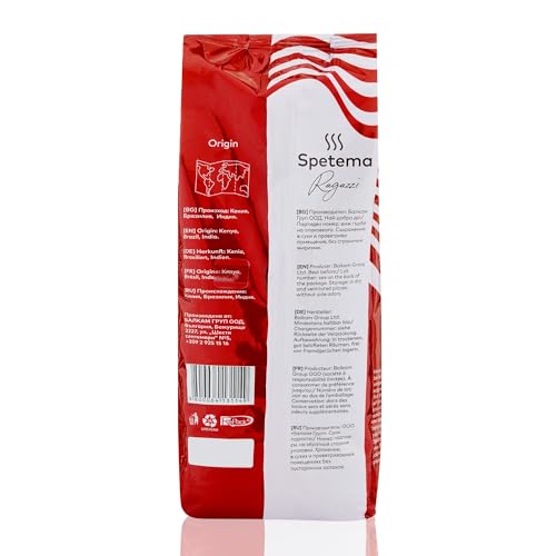 Spetema Ragazzi Espresso Bar – Premium Kaffeebohnen, 50% Arabica & 50% Robusta, Ideal für Espresso, mit Zartem Aroma und Dichtem Geschmack, Intensität 8/10, Mittlere Röstung, 1 kg.