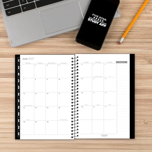 Image of Five Star Planner 2026-2027 Weekly & Monthly Academic 12-Month July-June Advance Student Planner + Study App, 5-1 /2 inch x 8-1 /2 inch, Black (CAW45905)