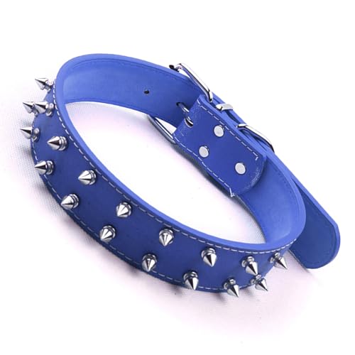 Pssopp Hundehalsband Im Punk-Stil, PU-Leder, Verstellbares Stachelhalsband für Mittelgroße und Große Hunde, Stilvolles Nieten-Design für Modische Haustiere (Blue)