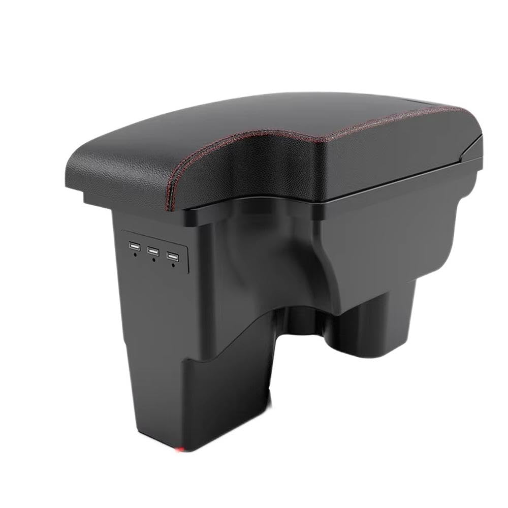 For Toyota Hilux Armrest Box Retrofit Interior Parts Car Armrest Storage Box Holder Ashtray USB Interior Parts(B1 Black red leather)