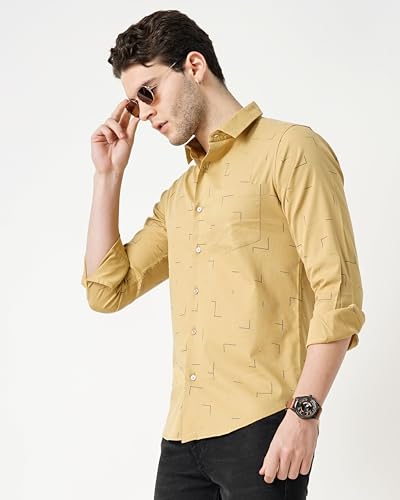 Image of Pale Yellow Printed Royal Oxford Shirt