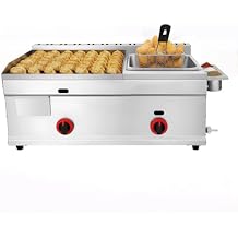Commercial Deep Fryer with Flat Top Grill, 6L/1.59 Gal Stainless Steel Countertop Dual Zone Gas Frying Machine for Restaurant, Food Truck, Home Kitchen UseNo Valves