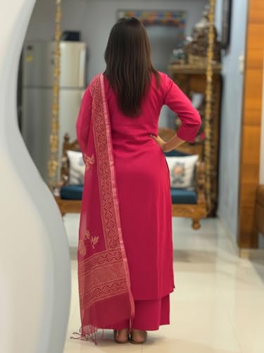 Image of ANNI Designer Women's Rayon Viscose Straight fit Printed Embroidered Kurta with Pant & Dupatta | Ethnic Kurta Set for Women | Daily, Office & Festive Traditional