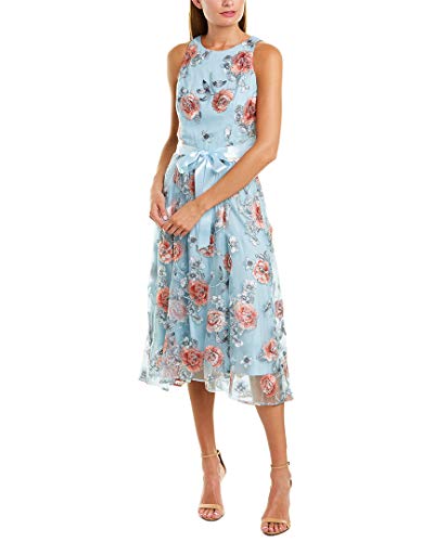 Tahari by ASL Sleeveless Embroidered Halter Dress Embellished Floral Blue 2