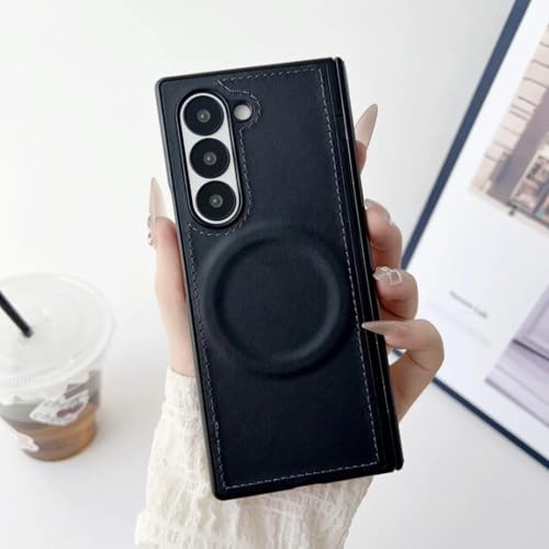 Protection Z Fold 6 en cuir PU noir de qualité supérieure avec fermeture douce