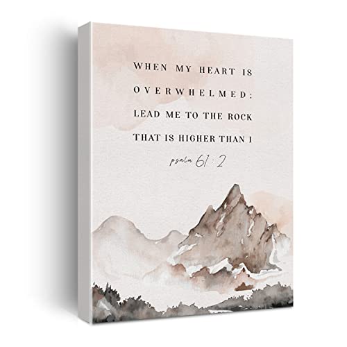 Bible Verse Watercolor Canvas Print Decor When My Heart is Overwhelmed Psalm 61 : 2 Wall Painting Posters Artwork 12”X15” Modern Home Decoration (Framed)…