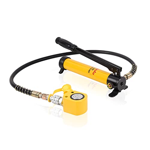Image of 10T Low Profile Hydraulic Cylinder Ram Jack Kit FPY-10 0.43 inch Stroke + CP-180 400cc Manual Hydraulic Hand Pump Hydraulic Porta Power Kit