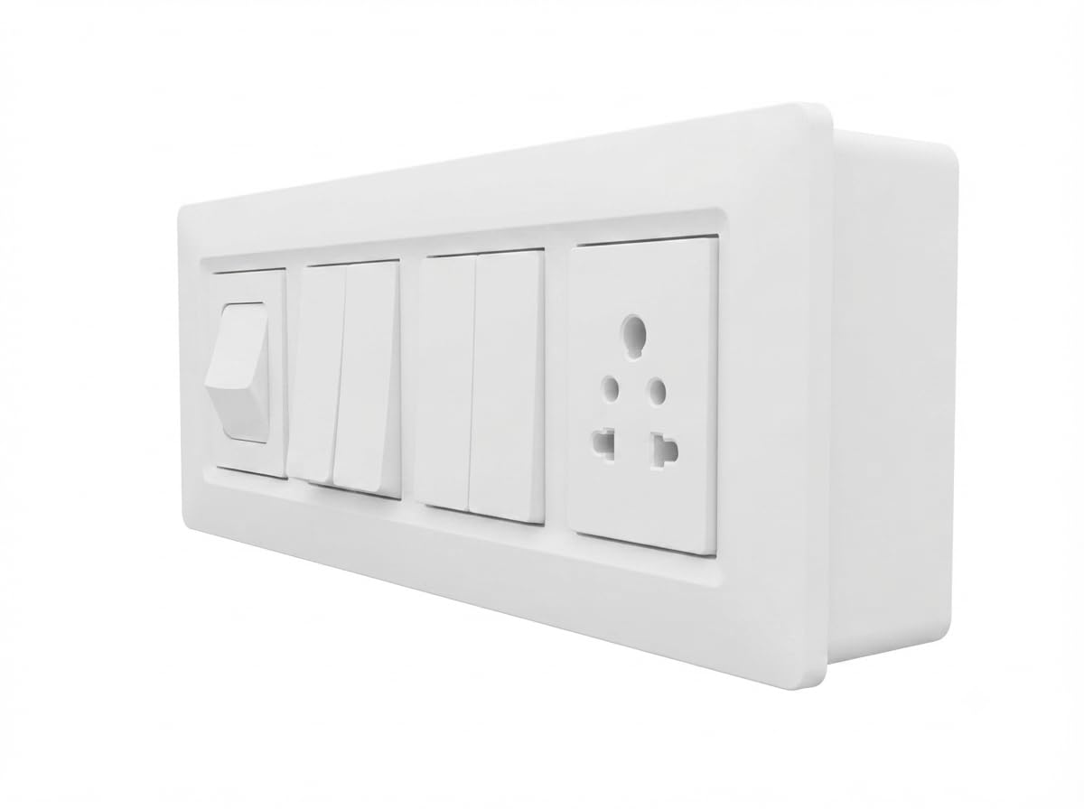Wall Board fitted with Anchor/CONA Switches, Fan Regulator, 5-Speed, Socket, White-image-46