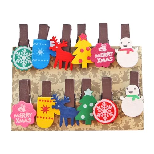 クリスマス洗濯バサミ,小さな洋服ピン 12 個 - 木製洗濯バサミクリスマスミニ洗濯バサミクリスマスクリップ木製写真ペーパークラフトや写真活動用