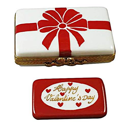 Gift Box With Red Bow - Happy Valentine's Day - Limoges Box Authentic Porcelain Figurine From France #TOP8