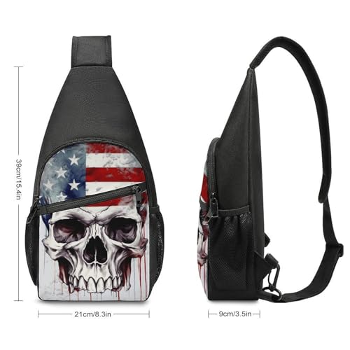Mochila bandolera ligera con calavera y bandera americana miniatura 2