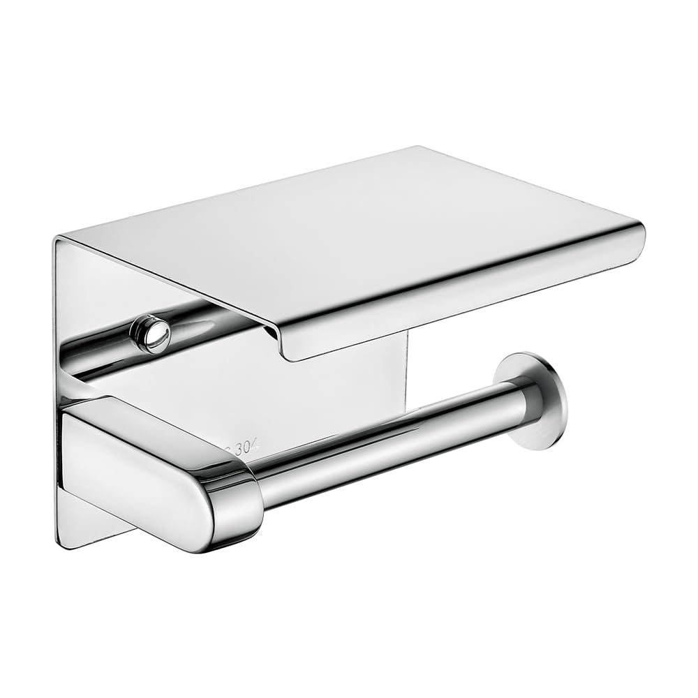 Ibergrif Porta Carta Igienica Adesivo Da Parete - Con Porta Cellulare Per Bagno, Acciaio Inox - Foto 3