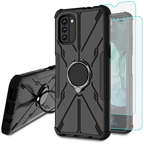 Iokmax Case for Nokia G11 / Nokia G21 with 2 Pack Screen Protector, 360° Magnet Ring Holder Heavy Duty Shockproof Robust Bumper Case for Nokia G11/Nokia G21,Black Cover