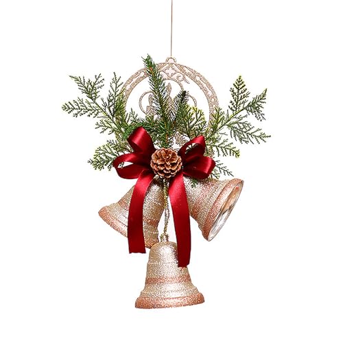 belupai 2Pcs Christmas Bell Ornaments, Rustic Lucky Christmas Hanging Decor Bells On Rope, Xmas Tree Hanging Decorations Bells with Pine Needle and Bow for Crafts Holiday Party Favors Supplies (red)