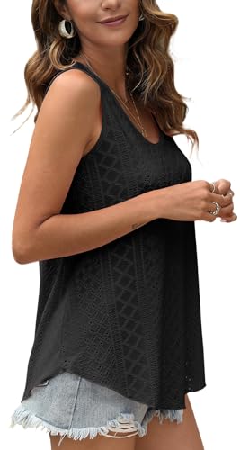 OFEEFAN Womens Tank Tops Sleeveless Eyelet Embroidery Scoop Neck Loose Fit Casual Summer Flowy3