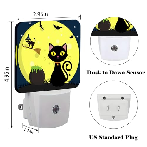 Image of Happy Halloween Cat Night Light,Plug Into Wall with Dusk to Dawn Light Sensors, Warm Nightlights for Bedroom, Bathroom, Hallway, Kitchen, Gifts Ideal for Boys Girls Women Men