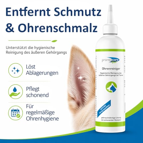 Prontocare-Vet 250ml Ohrenreiniger für Hunde und Katzen | minimiert Jucken, Brennen und Kopfschütteln