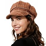 Caramel Newsboy Hats for Women Retro Plaid Casual Baker Boy Cap - French Beret Vintage Page Boy Cabbie Cap with Adjustable String, Slouchy 8-Panel Hats for Women