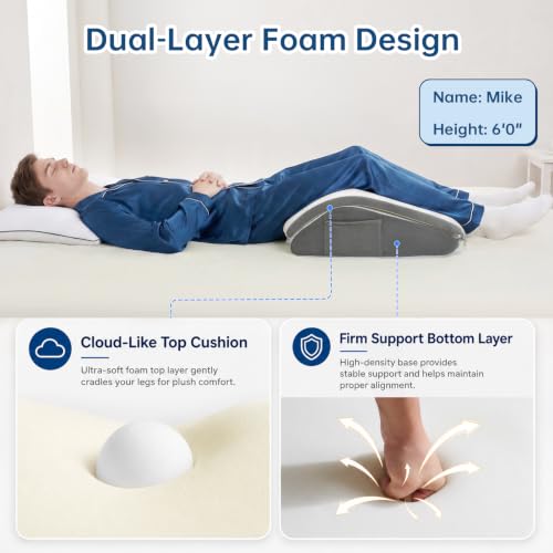 Image of Vekkia Knee Wedge Pillow for Back Sleeping, Dual-Layer Knee Pillow with Dual Handles, Adjustable Elevation Pillow for Legs Post-Surgery, Knee Support, Lower Back Pain Relief, Blood Circulation