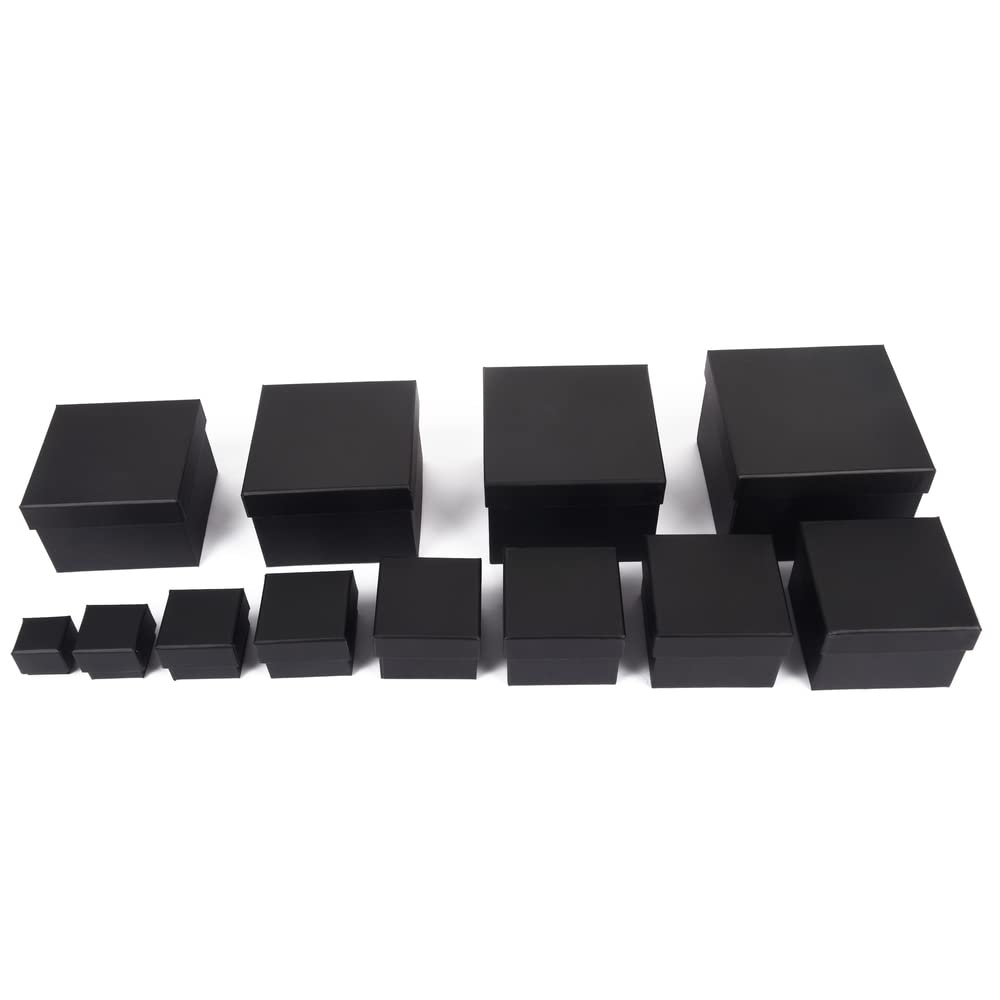 ewtshop® Square Gift Boxes, Set of 12, Sturdy Material Covered with Fine Kraft Paper - Black for Gifts Easter Christmas Wedding Birthday