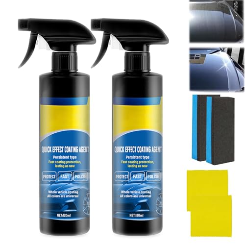 2PCS Quick Effect Coating Agent for Cars, 3 in 1 Multi-functional Car Coating Spray, 2025 New Car Ceramic Coating Spray, Car Polish Renewal Agent, Long-Lasting Shine and High Protection Car Wax