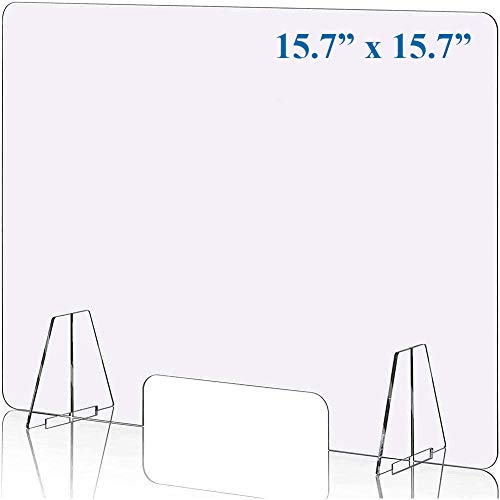 Protective Sneeze Guard for Counter and Desk - Freestanding Clear Acrylic Shield for Business and Customer Safety, Food Screen, Pass Through Transaction Window,15.7x15.7 Protective Sneeze Guard for Counter and Desk - Freestanding Clear Acrylic Shield for Business and Customer Safety, Food Screen, Pass Through Transaction Window,15.7"x15.7"