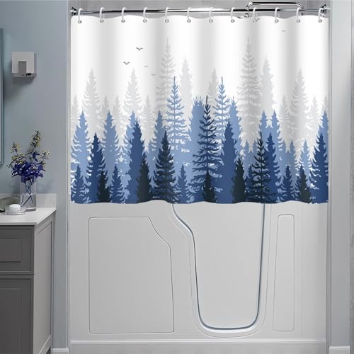 Ruelvth Navy Blue Forest Short Shower Curtain for Walkin Tub 72x48 inch