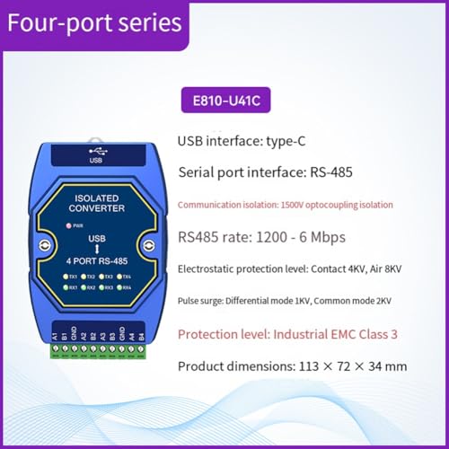 Convertisseur USB à RS485 CDEBYTE E810-U41C avec 4 ports série et interface USB-C