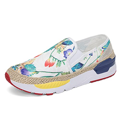 Dannto Women’s Fashion Floral Art Loafers Flat Painted Canvas Slip On Boat Sneakers Lightweight Ladies Travel Casual Shoes For Women White Size 11 #TOP14