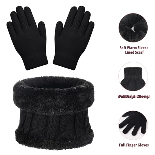 Kids Winter Beanie Hat Scarf Gloves Set for 3-8 Years Old Boys Girls, Thick Warm Knitted Hat Gloves Fleece Lined Scarf Set4