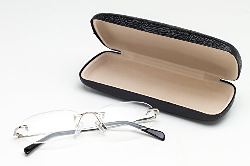 Rimless Reading Glasses with Polycarbonate lenses, Scrach Coating and comes with a hard Black Leather Protective Case (1.75)
