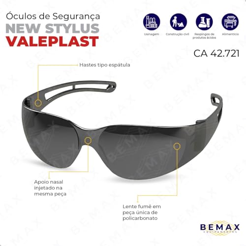 Óculos De Proteção Escuro Uv New Stylus Fumê Epi Segurança Valeplast