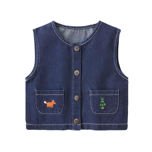 Baby Boy Girl Button Down Embroidered Pocket Denim Vest Spring