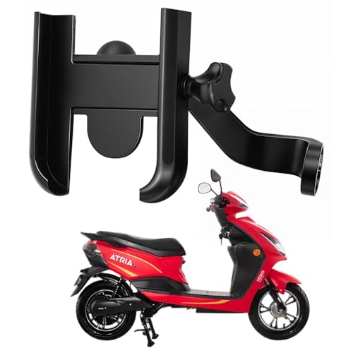 Image of WHIPONE Metal CNC Mobile Holder for Scooter, Scooty & Motorcycle Compatible for Hero Electric Atria, Mirror Mount, 360 Rotation, Strong Anti-Slip Grip, Wide Adjustable Fit for All Smartphones (Black)