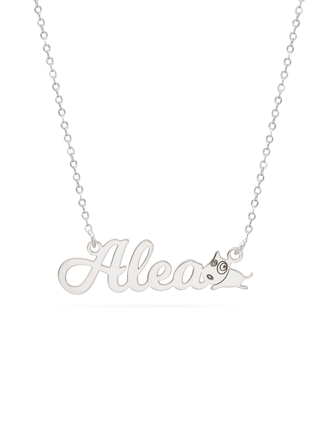Colgante Personalizado con Nombre - Plata de Ley 925/1000 para Mujer – Collar Artesanal con Cadena Ajustable - Hecho en España (Modelo Dog, Plata de Ley)