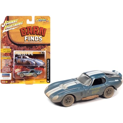 Johnny Lightning 1964 Shelby Cobra Daytona Coupe Viking Blue Met w/White Stripes Weathered Ltd Ed to 12834 pcs 1/64 Diecast Model JLSF023-JLSP231 A
