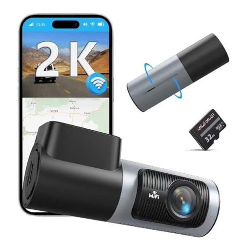 2K 1440P QHD Dash Cam for Cars, 32G TF Card Included, Front Car Camera with Wi-Fi, APP Control,Night Vision, G-Sensor,Loop Recording, Support 24 Hours Parking Mode, Support 256GB Max (32GB)