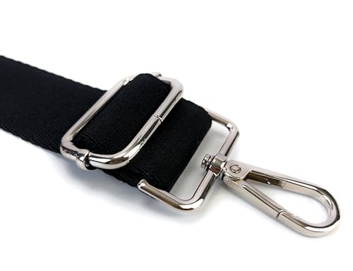 Image of Black Purse Strap with Silver Hardware 1-1 /2 Inch Wide Solid Color Replacement Crossbody Guitar Style Shoulder Strap for Handbags Totes