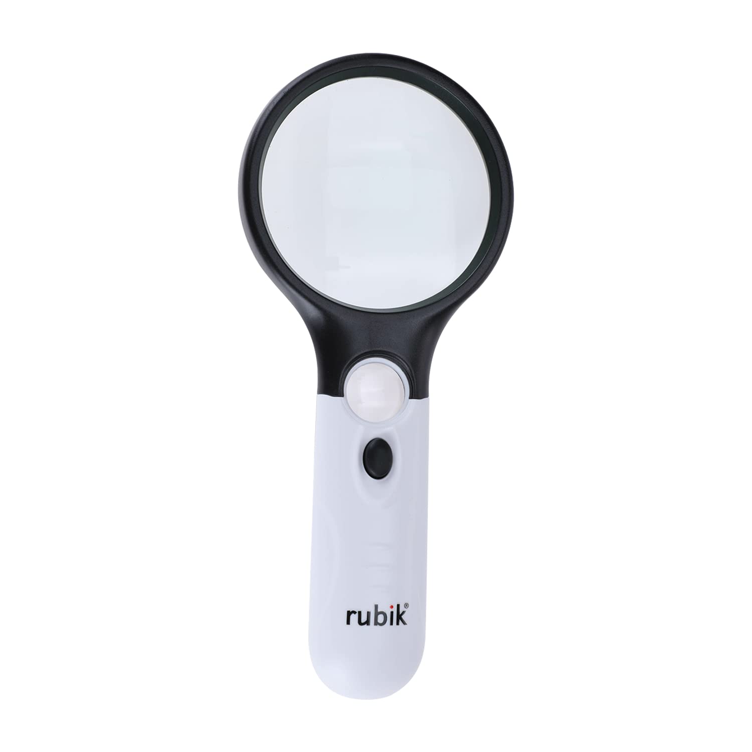 Rubik Handheld Magnifying Glass 2-LED Light Dual Zoom Magnifier 45x & 3x Loupe Lens Optical Glass Clear Zoom Jeweler Eye Magnifier Lens For Reading Jewelry Appreciation Coins Antique (Black/White)
