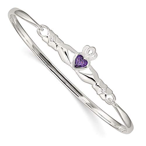 925 Sterling Silver Purple Cubic Zirconia Cz Irish Claddagh Celtic Knot Bangle Bracelet Cuff Expandable Stackable Hook Clasp Fine Jewelry For Women Gifts For Her